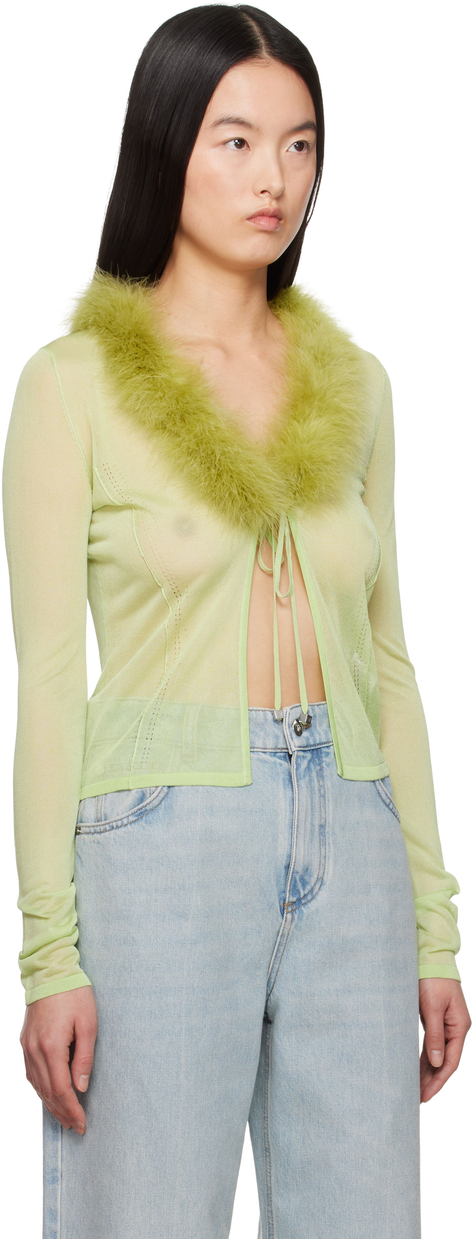 Blumarine Feather Trim Knit Cardigan