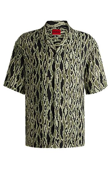 Košeľa BOSS Oversized Python-Print Poplin Shirt Zelené | 50539338, 0