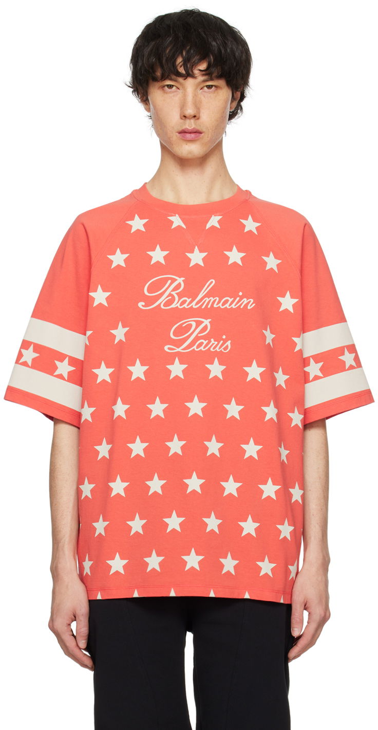 Tričko Balmain Signature Stars T-Shirt Červená | CH1EH135GD27