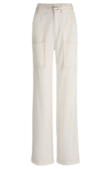 Cargo nohavice BOSS Wide-Leg Trousers with Belt and Cargo Pockets Biela | 50531044, 0