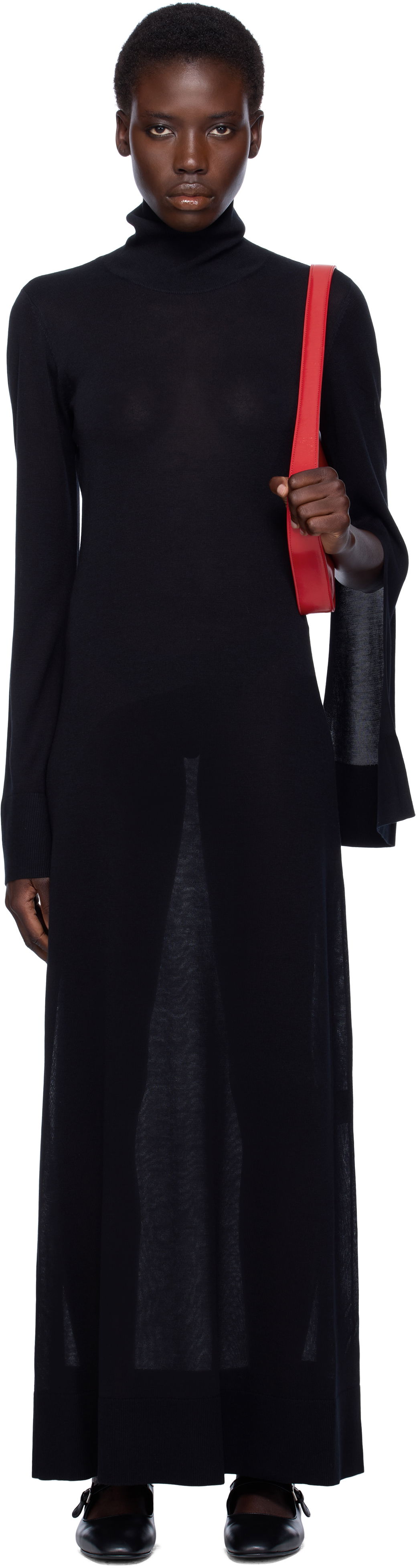 Šaty TOTEME TOTEME Slit Sleeve Knit Maxi Dress Čierna | 253-WRD0236-YA0079, 0