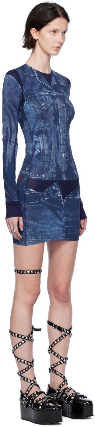 Jean Paul Gaultier Trompe L'oeil Denim Print Minidress