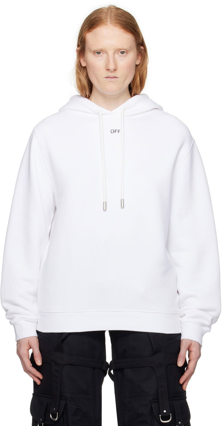 Mikina Off-White White Embroidered Hoodie Biela | OWBB035S24FLE0070101, 0