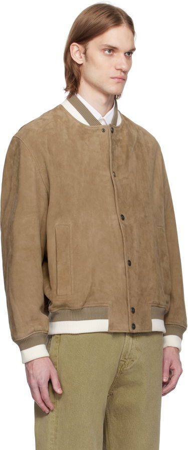 Bomber bunda BOSS HUGO Ribbed-Trim Suede Bomber Jacket Hnedá | 50534326, 1