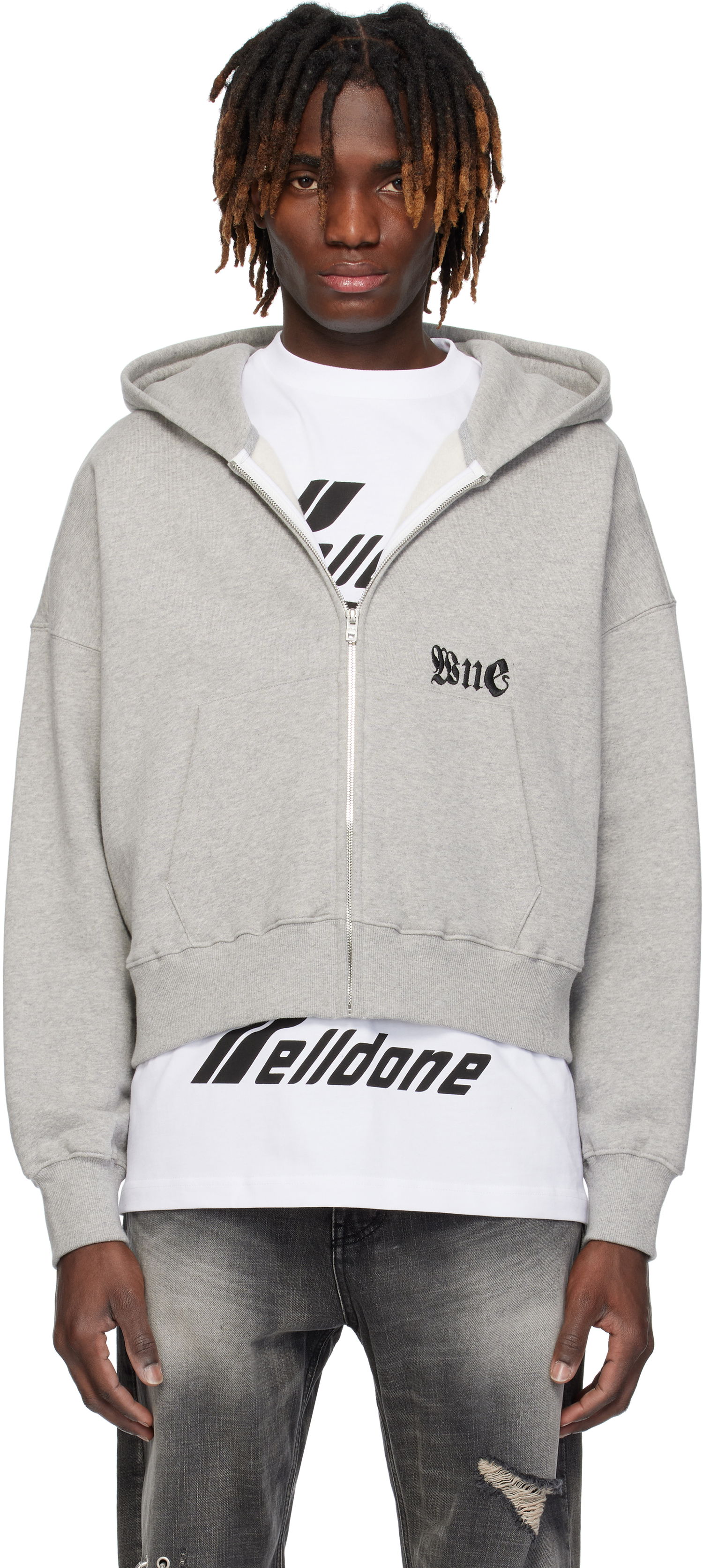Mikina We11done We11done Logo Zip-Up Cropped Hoodie Šedá | WD-TJ0-25-815-U-MG, 0