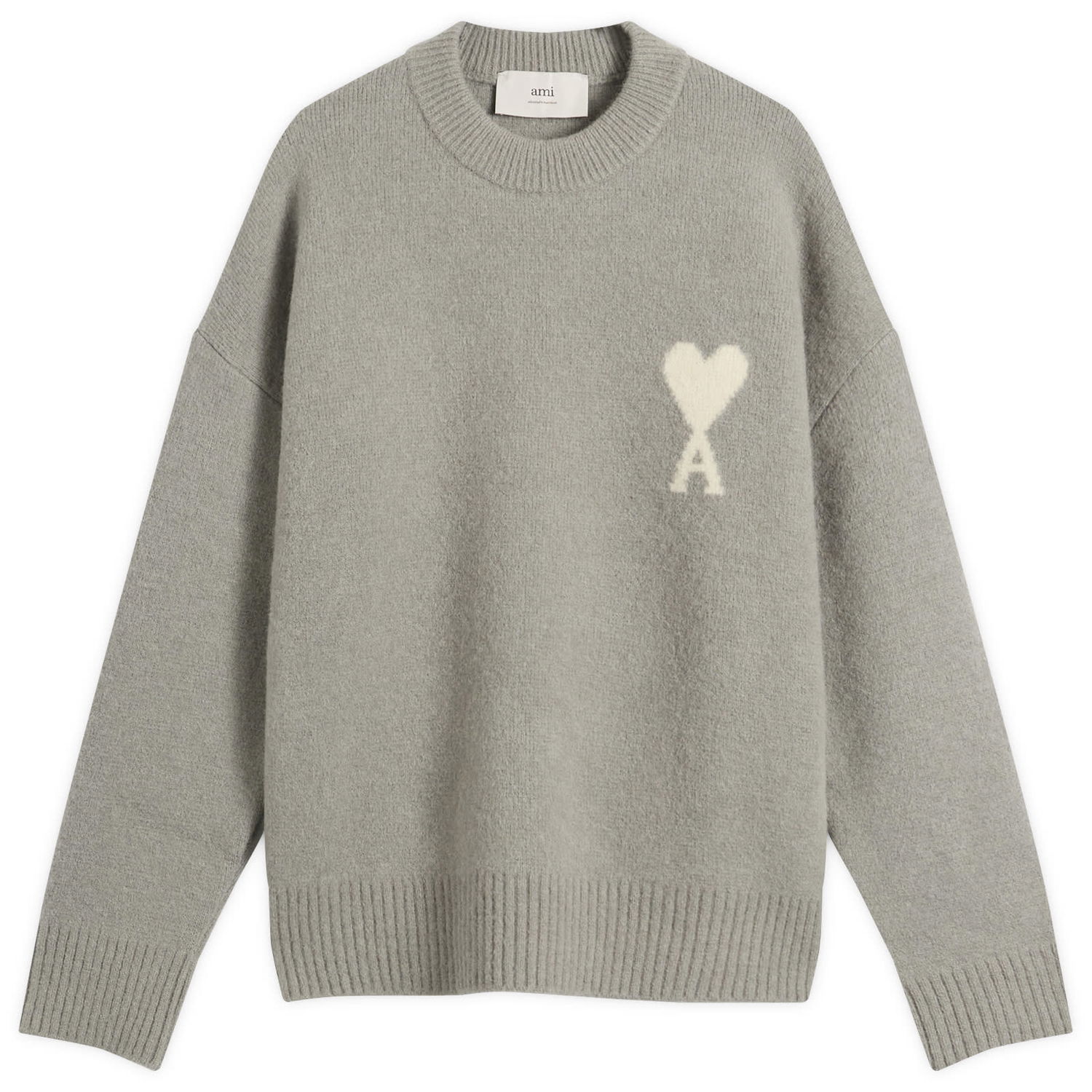 Sveter AMI Men's Alpaca Knit ADC Crew Neck Jumper, Size Large Šedá | H25UKS836-KN0135-058H25, 1
