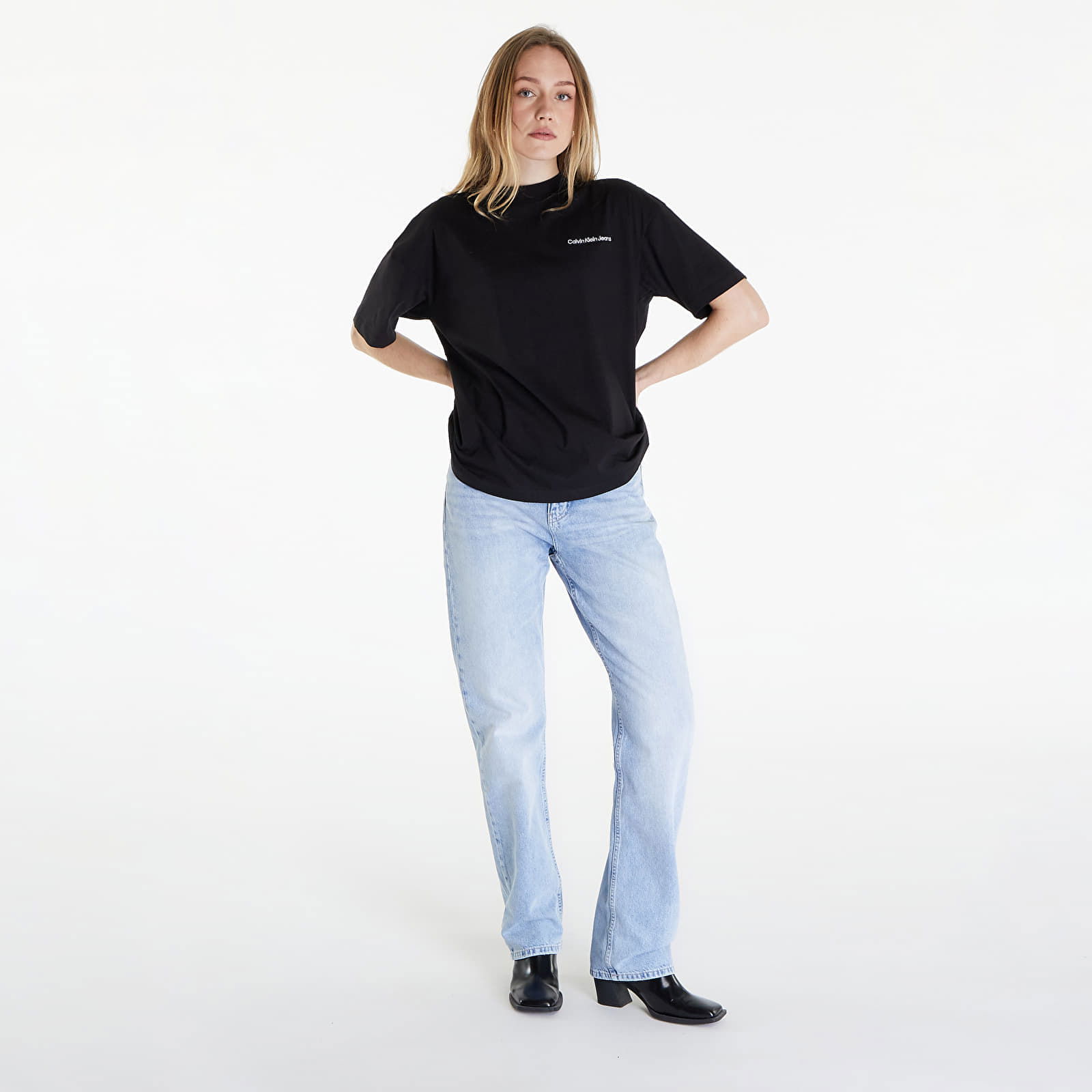 Jeans Embroidered Slogan Back Tee Black