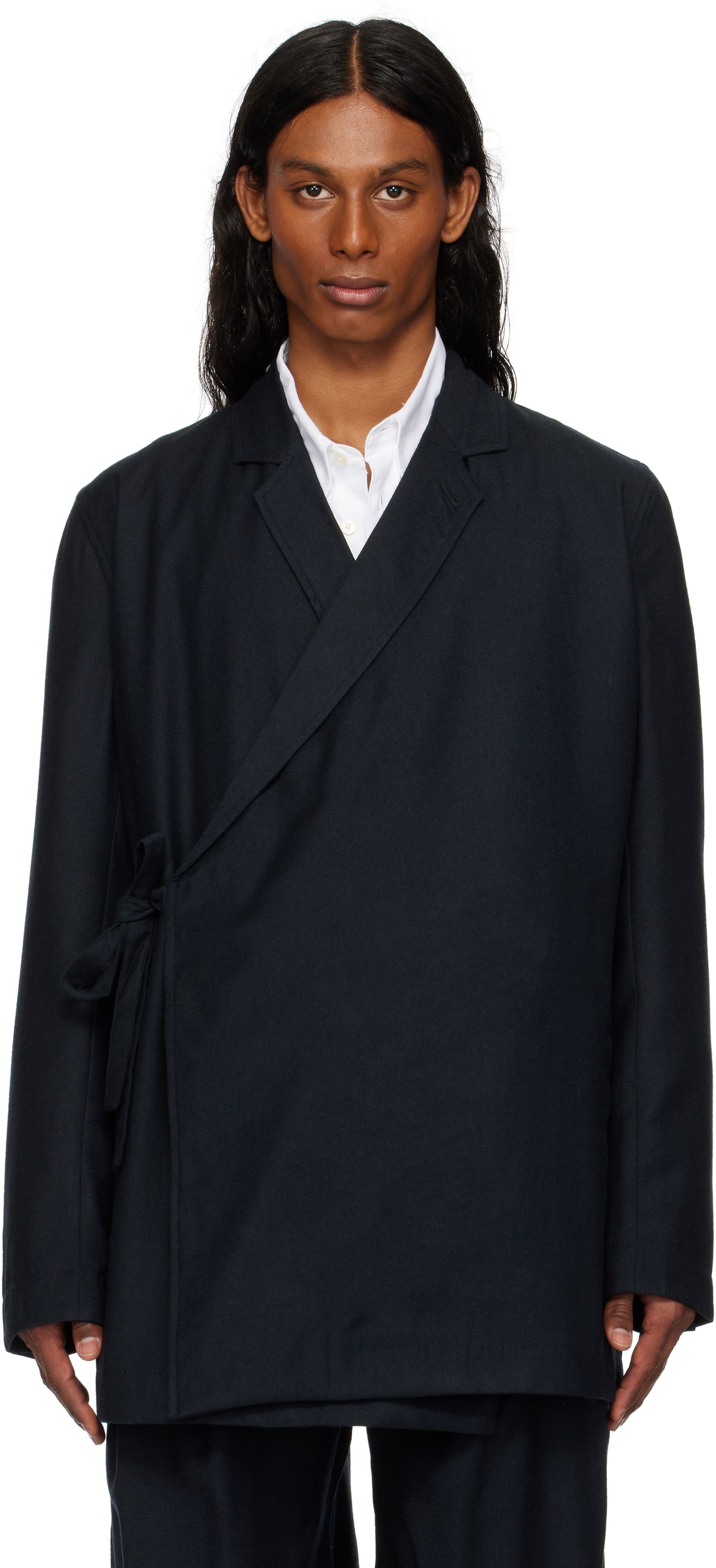 Kabáty Maharishi Maharishi Asymmetrical Kimono Wool Blazer Navy | 6057, 0