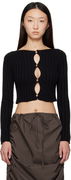 Ribbed Cropped Long-Sleeve Cardigan with Keyhole Button Closure Macau