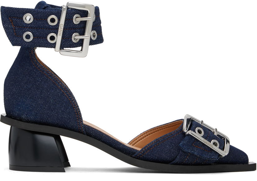 Tenisky a topánky GANNI Feminine Buckle Open Cut Heels Navy | S2803