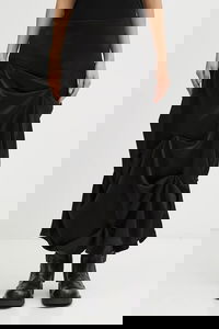 Fluid Satin Jacquard Tuck Detail Long Midi Skirt