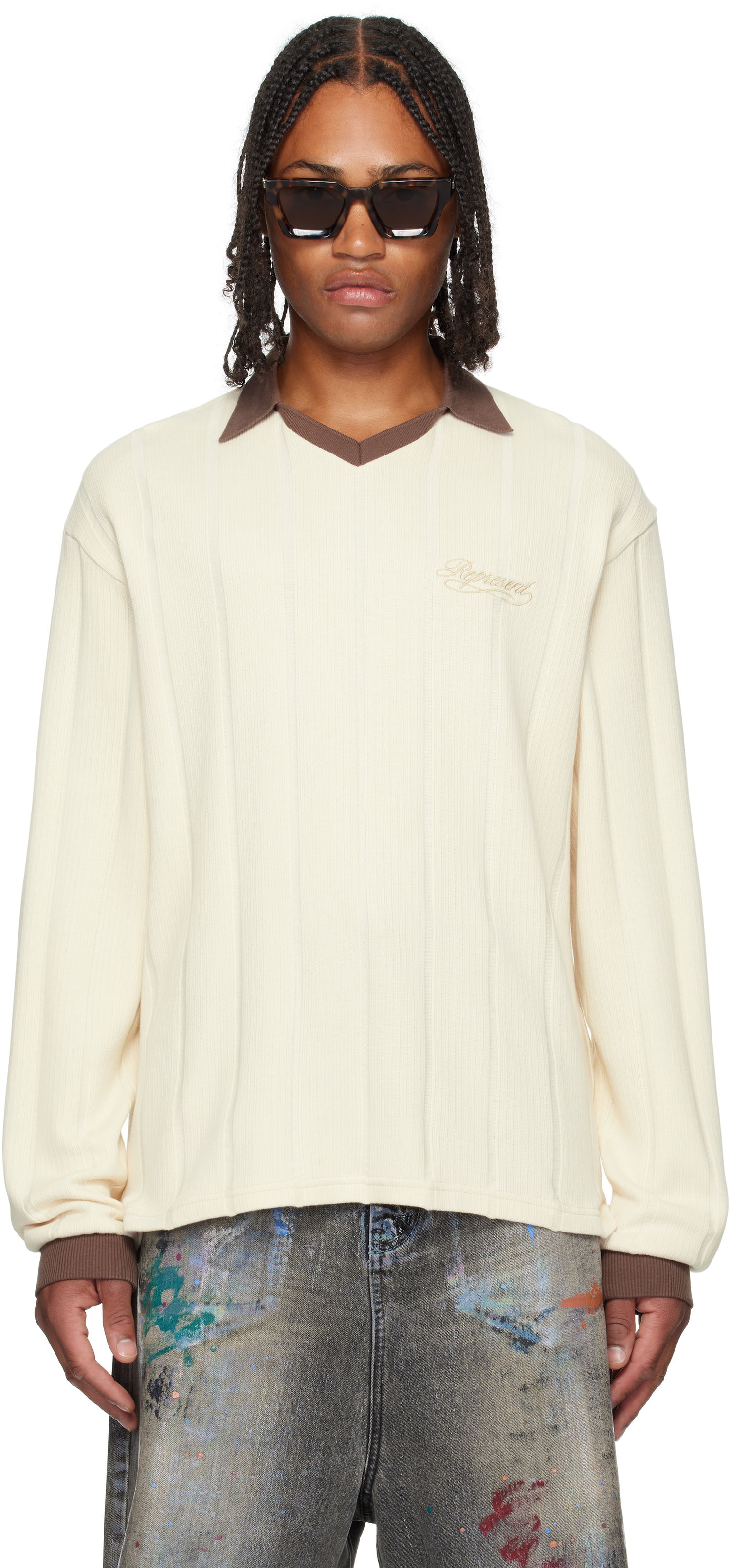 Polo tričko Represent Clo Represent Retro Football Long Sleeve Polo Biela | MLM100277, 0