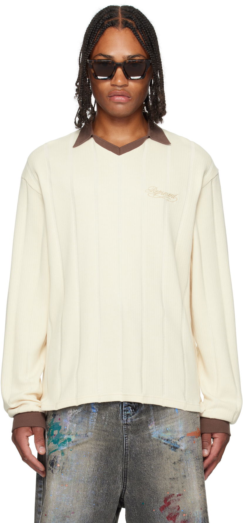 Polo tričko Represent Clo Represent Retro Football Long Sleeve Polo Biela | MLM100277