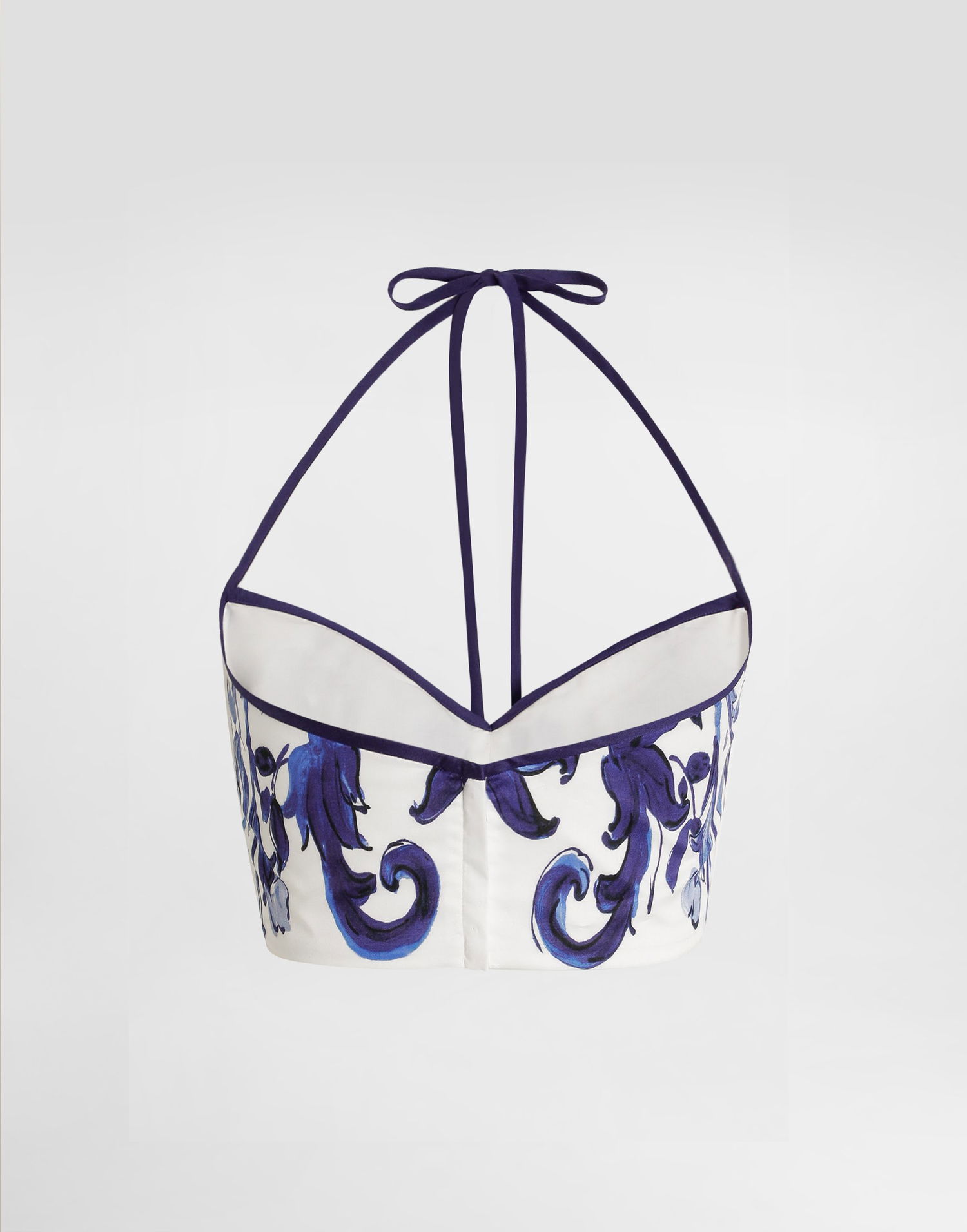 Crop Top Dolce & Gabbana Dolce & Gabbana Majolica-Print Cotton Satin Halter Top Biela | I7S10WHS5T1HY3TN, 1