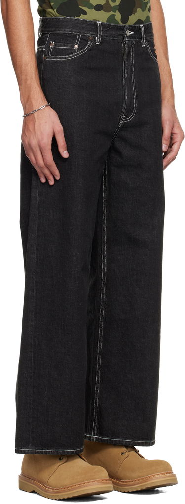 Džínsy BAPE Champion Logo 12 oz Wide-Leg Jeans with Contrast Stitching Čierna | 001DPL802002L, 1