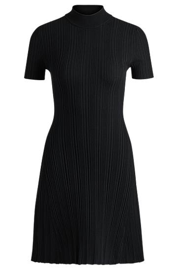 Šaty BOSS Slim-Fit Irregular-Rib Crepe Dress Čierna | 50514293, 0