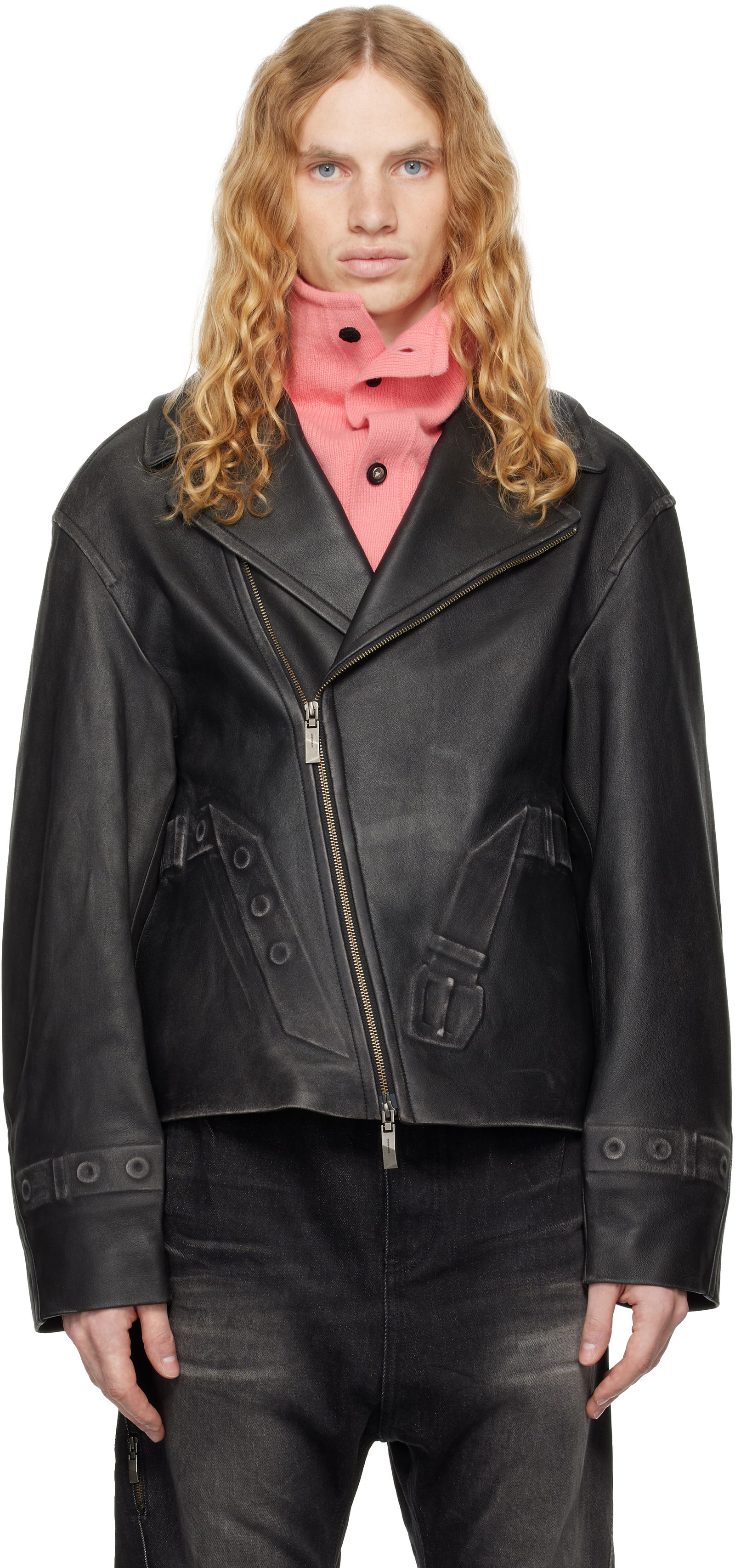 Leather Jacket With Belt Embossing