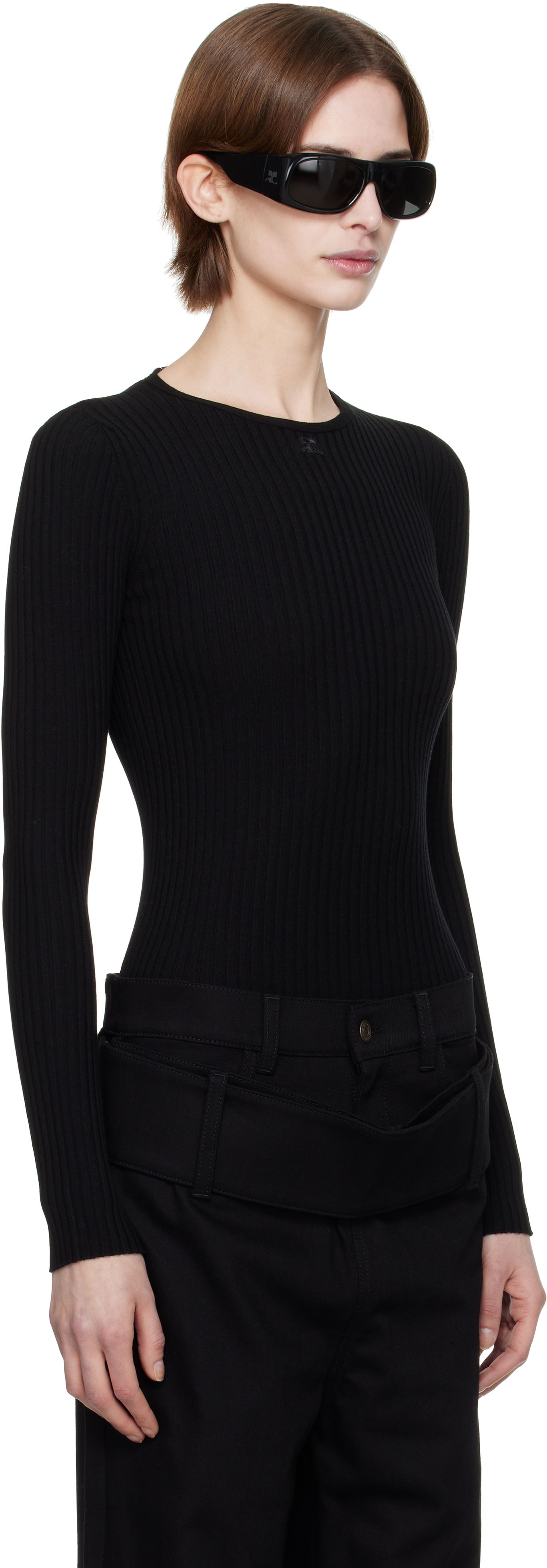 Sveter Courrèges Courrèges Knitted Ribbed Sweater Čierna | 125MPU105FI0001, 1