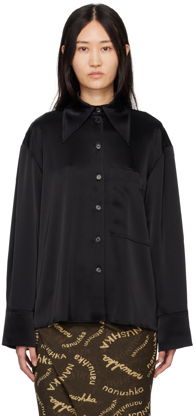 Košeľa Nanushka Silk Oversized Shirt Čierna | NW22PFSH00499, 0
