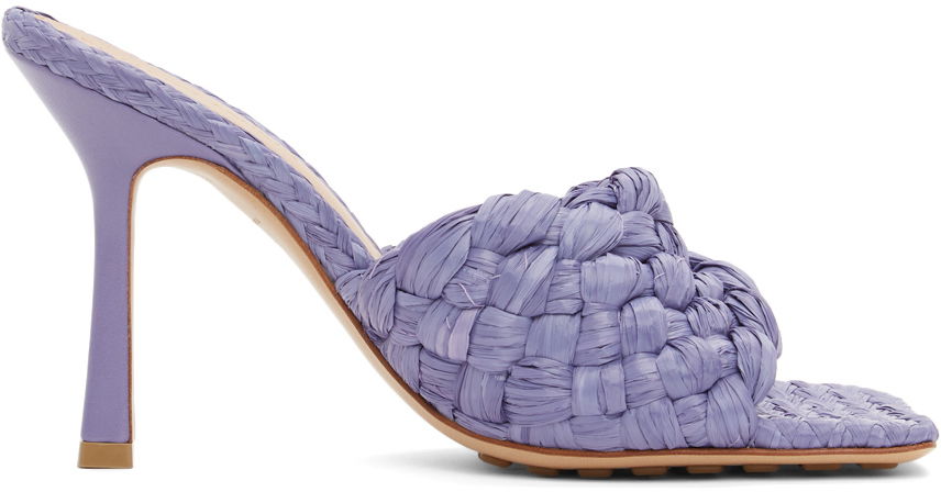 Raffia Stretch Heeled Mules "Purple"