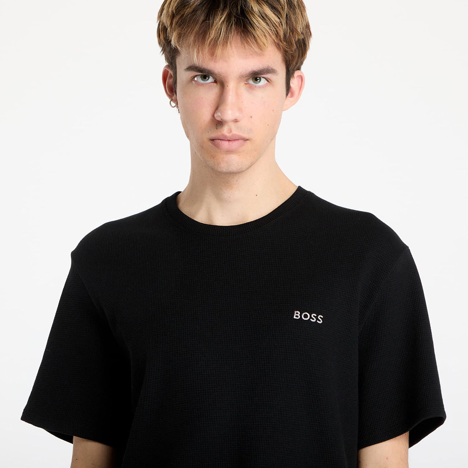Tričko BOSS Hugo Boss Men's Waffle T-Shirt Čierna | 50535891-001, 1