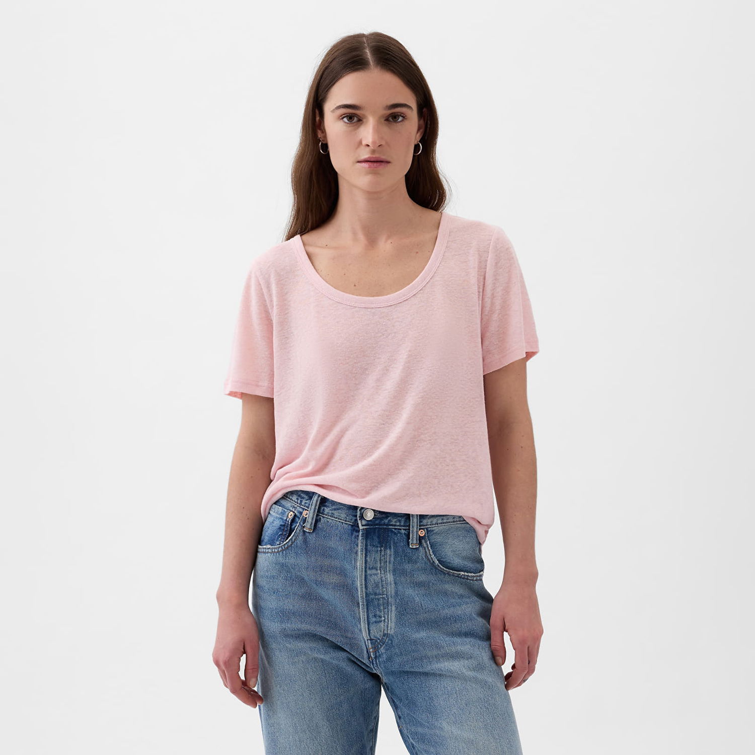 Tričko GAP Shortsleeve Linen Blend Scoop Tee Light Peony Ružová | 878230-01, 0