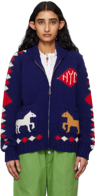 Sveter Bode Bode Diamond Corral Zip Cardigan Modrá | MRS25KT015, 0