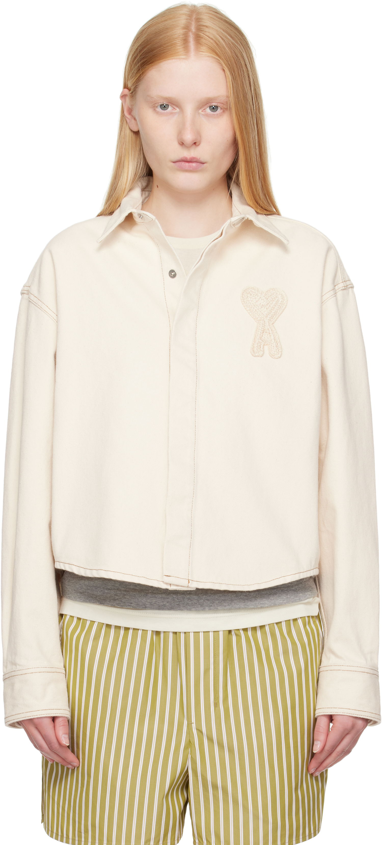 Košeľa AMI AMI Paris Ami de Coeur Cropped Denim Shirt Biela | FSH168.DE0039, 0