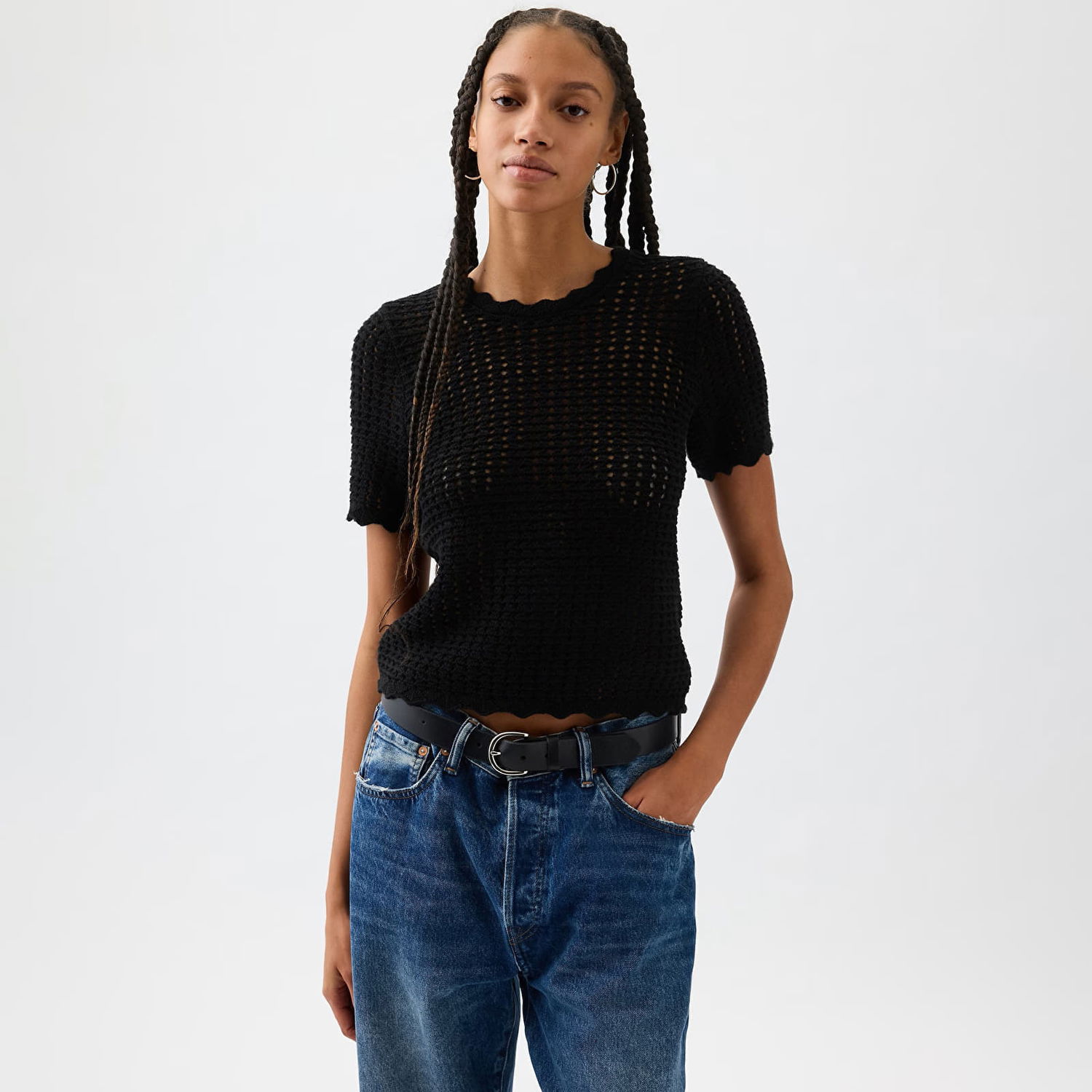 Tričko GAP Shortsleeve Crochet Tee True Black V2 Čierna | 864914-01, 0