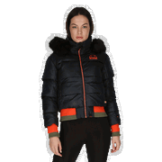 Innevata Fur Hood Padded Jacket with Striped Ribbed Trim