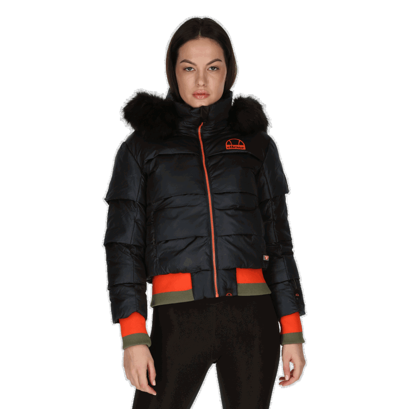Prešívaná bunda Ellesse Innevata Fur Hood Padded Jacket with Striped Ribbed Trim Čierna | SRK11727-011
