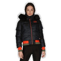 Innevata Fur Hood Padded Jacket with Striped Ribbed Trim