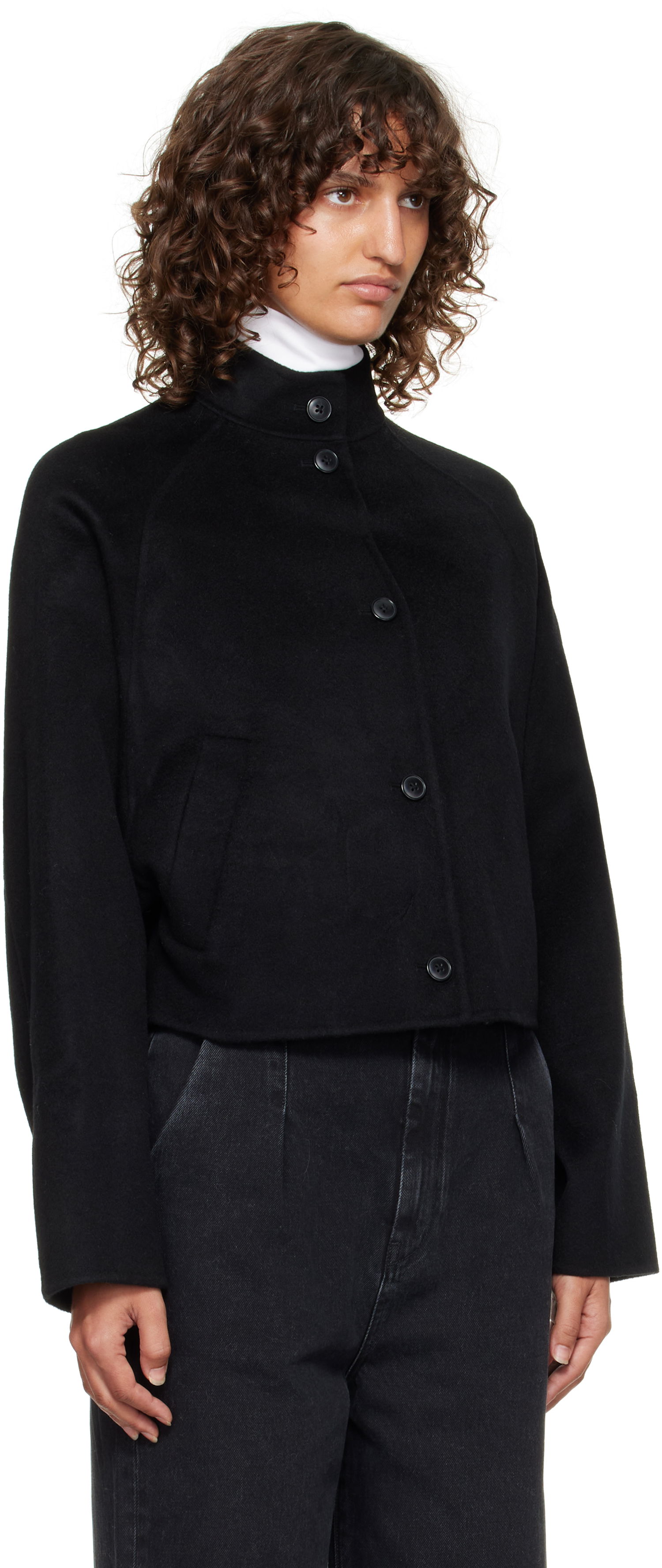 Bunda Loulou de Saison Loulou de Saison Nyma Cropped Wool Jacket Čierna | NYMA, 1