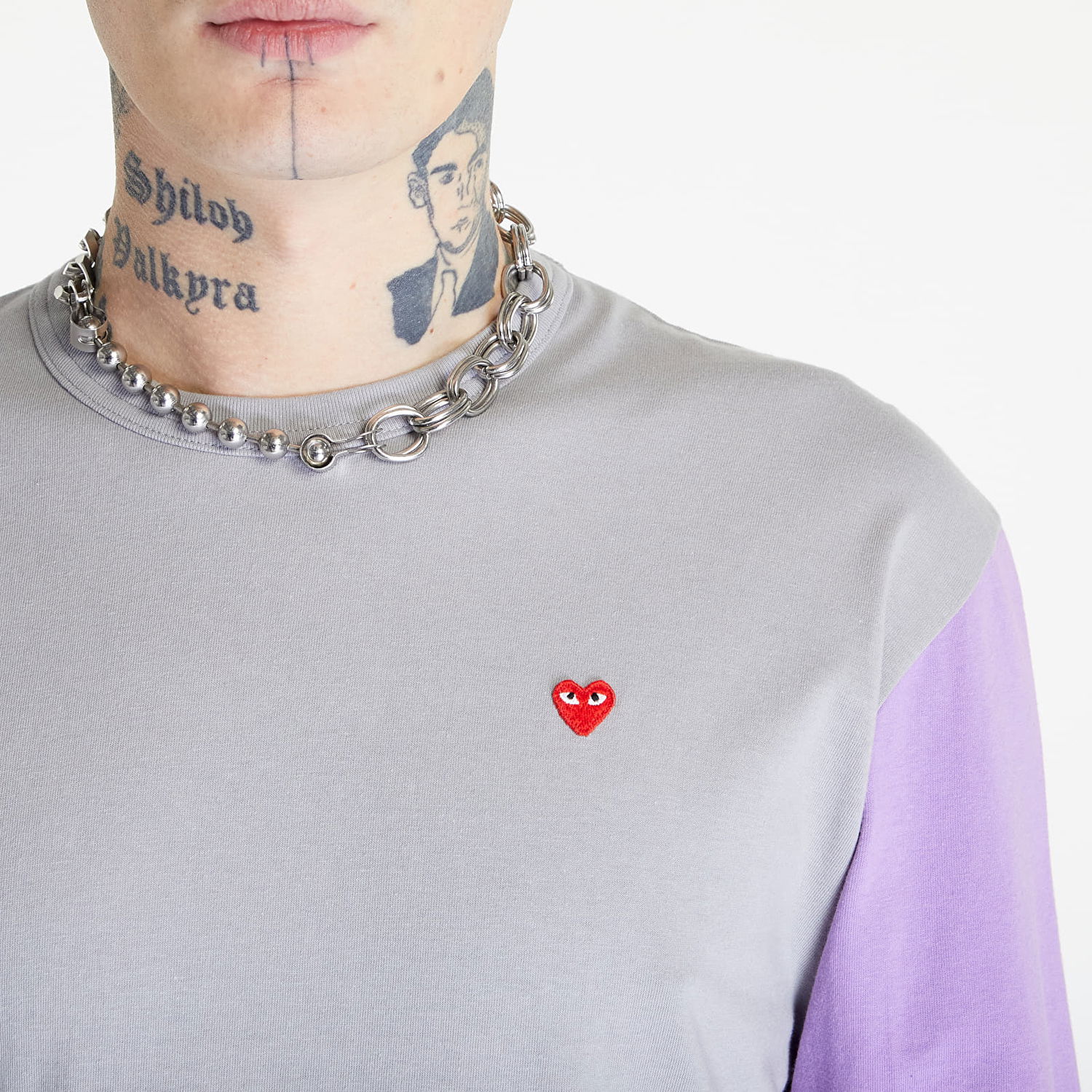 Tričko Comme des Garçons PLAY Heart Logo Long Sleeve Tee Šedá | AZT316 gray, 1
