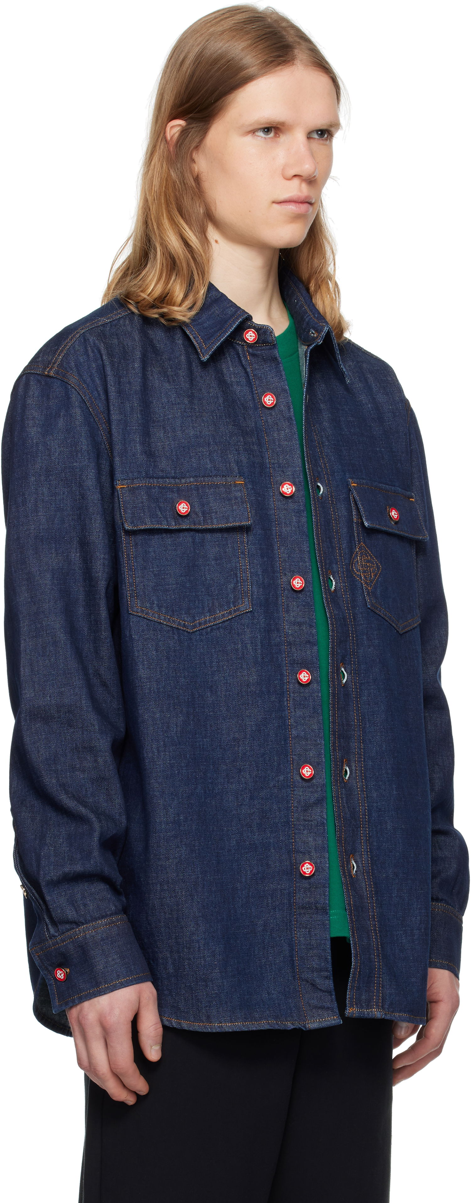 Košeľa Casablanca Casablanca Logo Embroidery Denim Shirt Modrá | MPF25-SH-189-01, 1