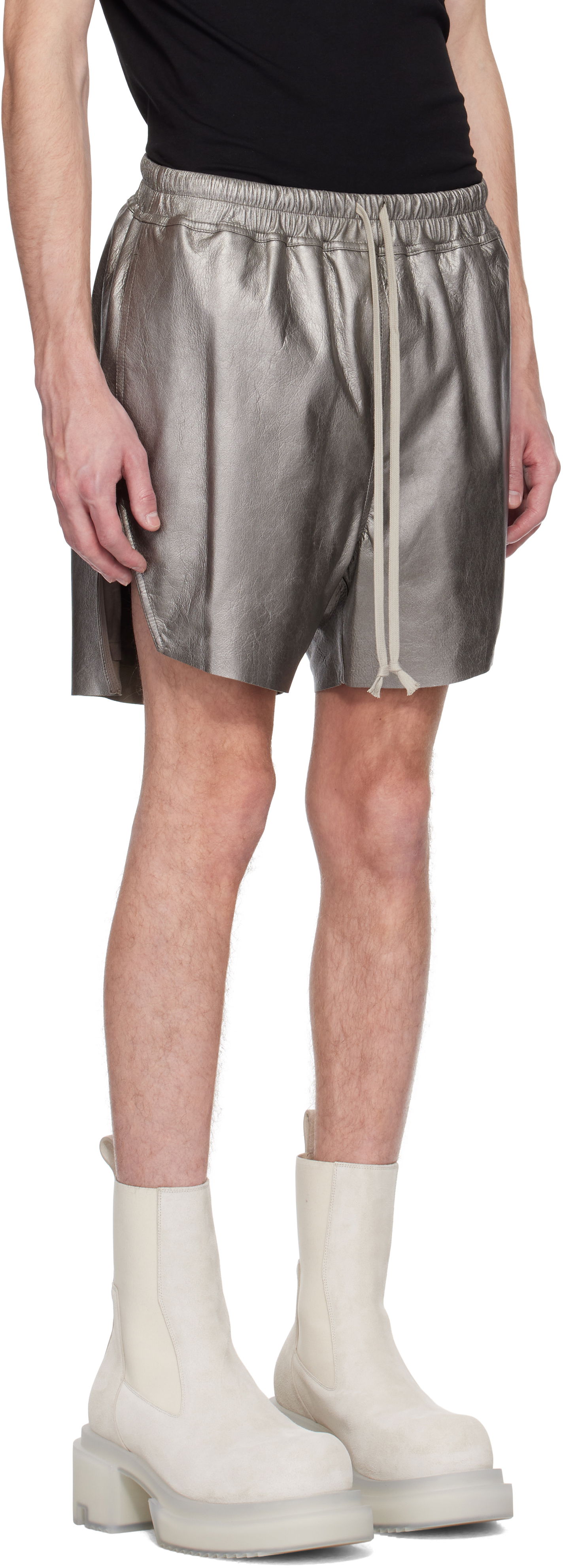 Šortky Rick Owens Rick Owens Hollywood Boxers Leather Shorts Metalická | RR01E5306 LBAM, 1