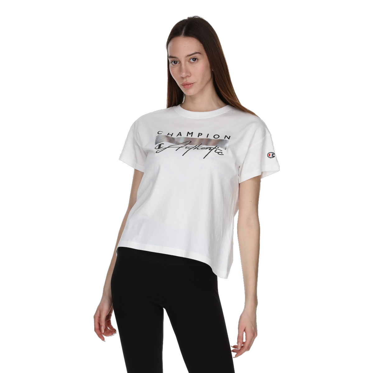 Tričko Champion Metallic Bar Authentic Script Crewneck T-Shirt Biela | 118184-WW001, 0