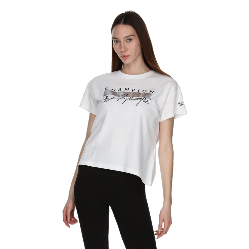 Tričko Champion Metallic Bar Authentic Script Crewneck T-Shirt Biela | 118184-WW001