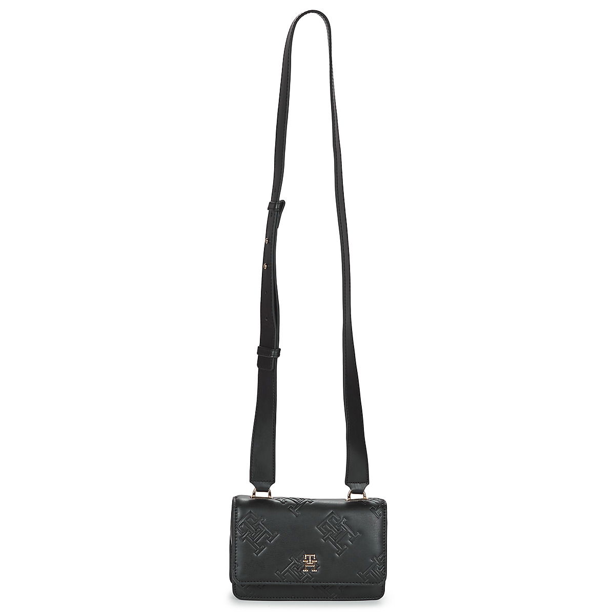 Black Textured Leather Crossbody Bag