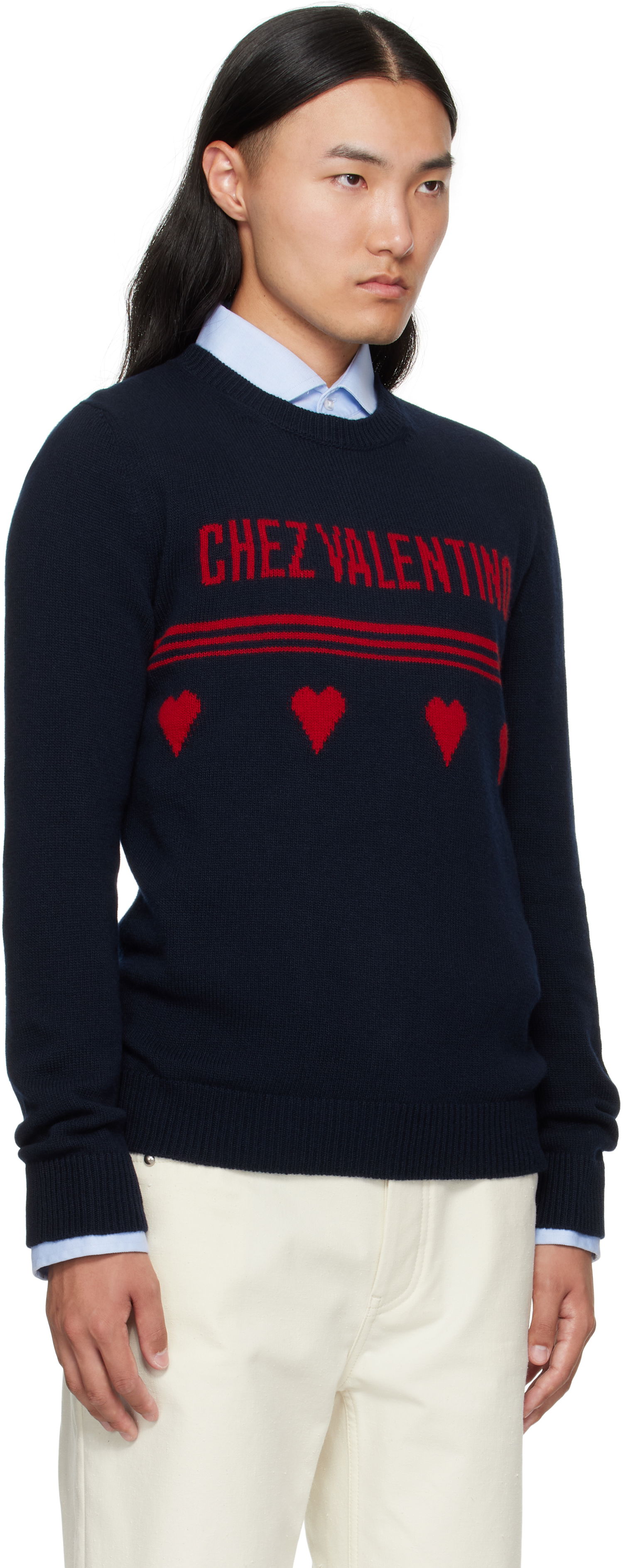 Sveter Valentino Valentino 'Chez Valentino' Wool Sweater Navy | 7V3KC35AB2E, 1