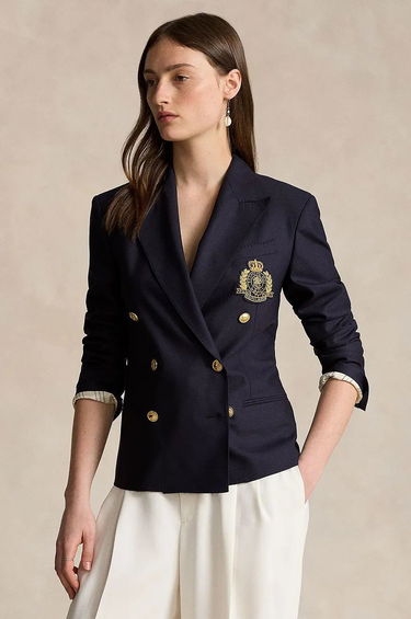 Bunda Polo by Ralph Lauren Double-Breasted Embroidered Wool Blazer Modrá | 211910403, 0