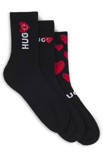 Ponožky BOSS Three-Pack of Quarter-Length Socks with Heart Motifs Čierna | 50531501, 0