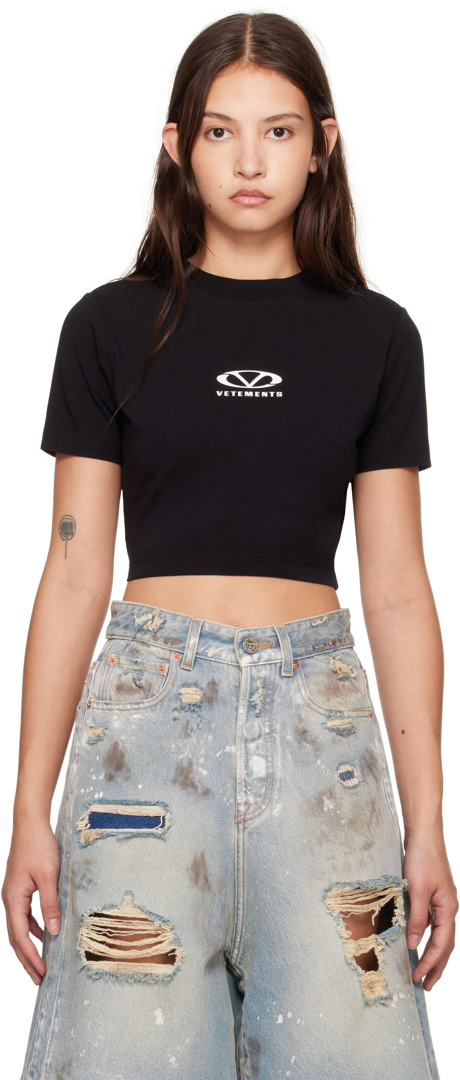 Crop Top VETEMENTS Oval Logo Cropped Fitted T-Shirt Čierna | WA66TR700BW, 0