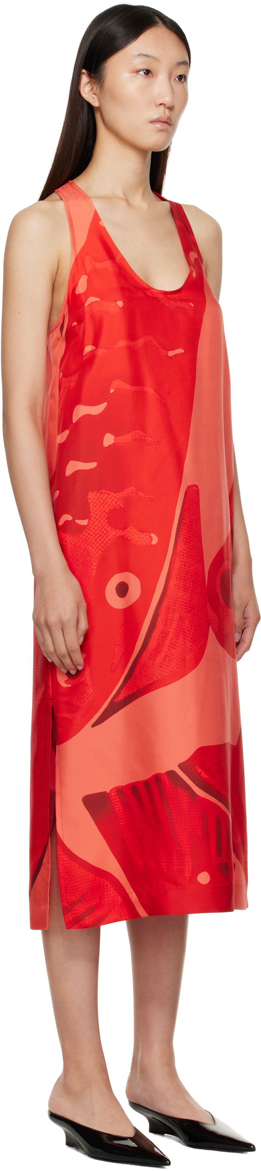 Šaty FERRAGAMO Ferragamo Fish Print Silk Maxi Dress Červená | 783737, 1