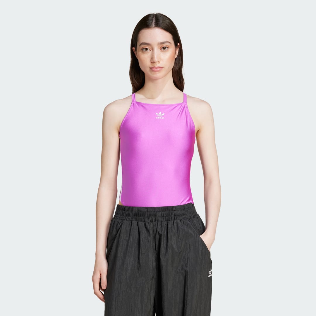 Body adidas Performance 3-Stripes Shiny Bodysuit Fialová | IY7297, 0