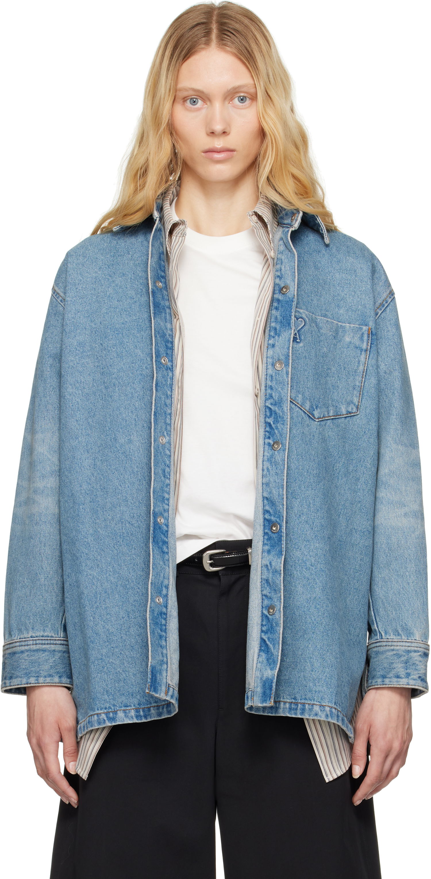 Košeľa AMI AMI Paris Ami de Coeur Denim Overshirt Modrá | FJK273.DE0046, 0