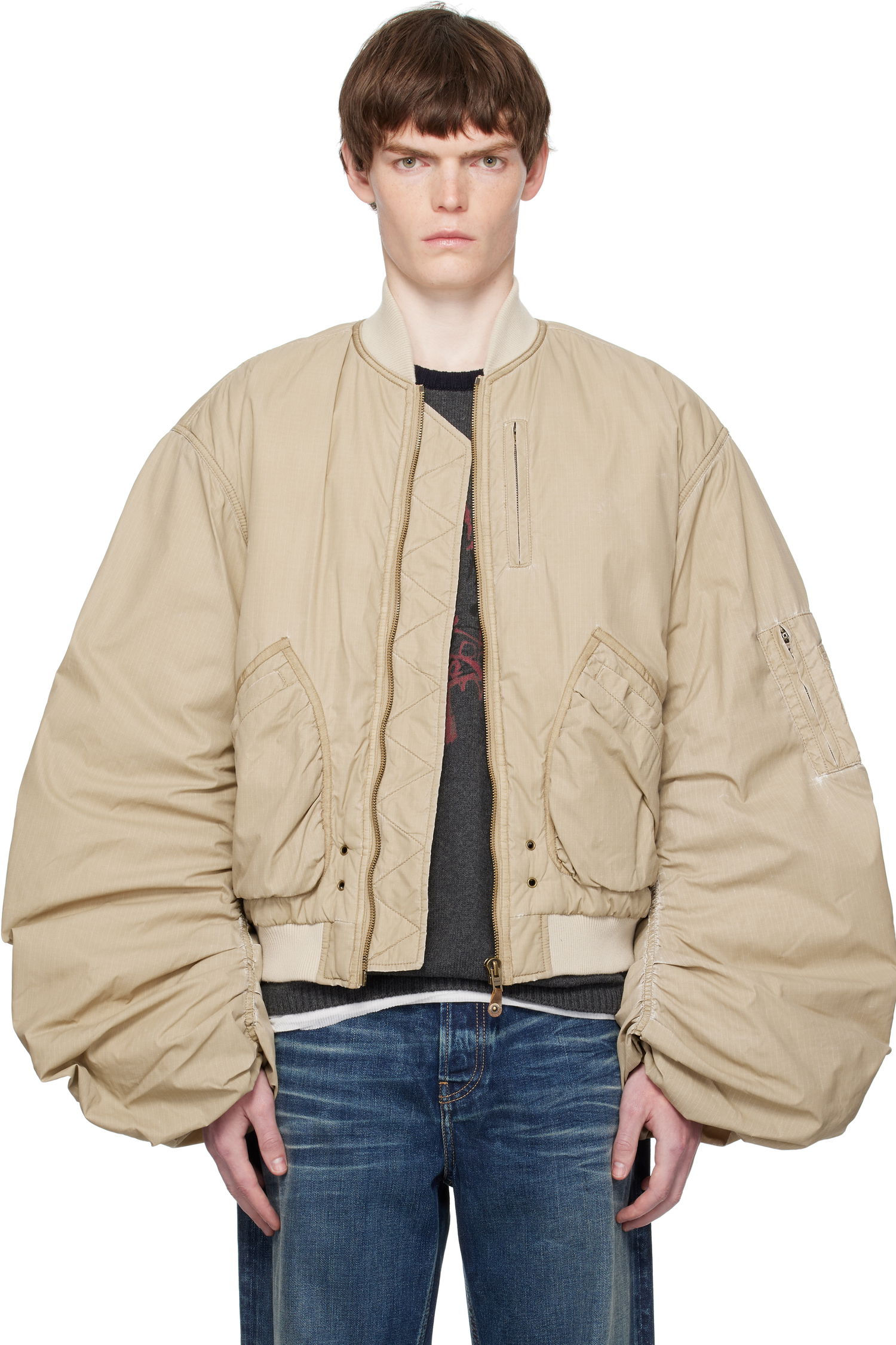 Bomber bunda We11done We11done Washed Nylon Bomber Jacket Béžová | WD-JP2-25-059-U-BG, 0