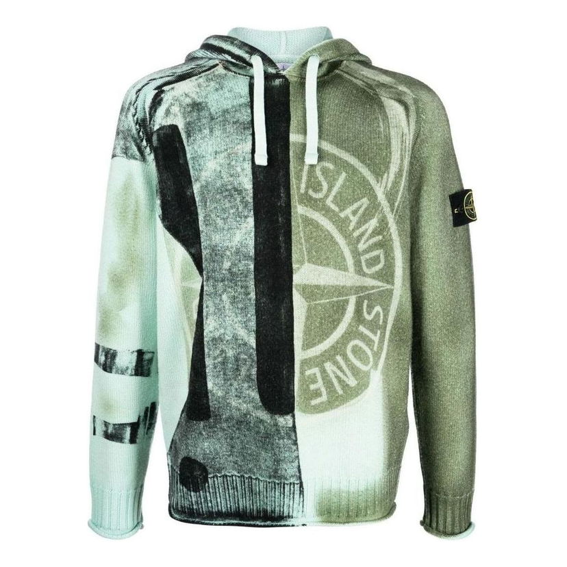 Sveter Stone Island Motion Saturation Logo Knitted Hoodie Zelené | 7715568T1-V0044