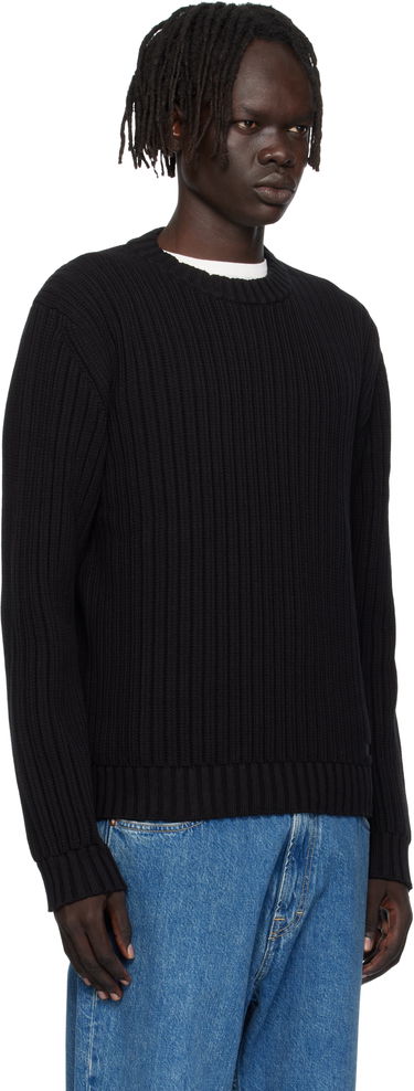 Sveter BOSS Hugo Embroidered-Logo Ribbed Knit Sweater Čierna | 50546863, 1