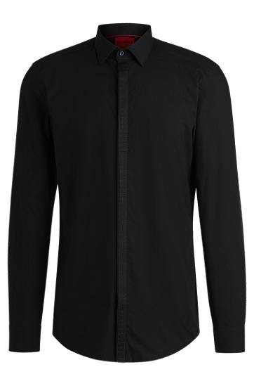 Košeľa BOSS Slim-Fit Poplin Shirt with Contrast Placket Čierna | 50500966, 0